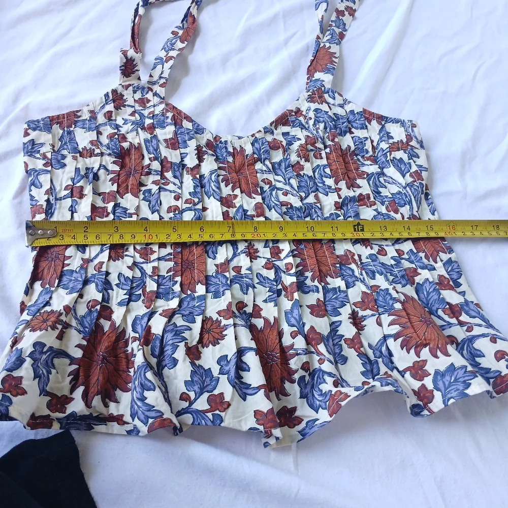 Athropologie Let Me Be Tie-Strap Peplum Floral 100% Cotton Top Womens Size XS - Picture 15 of 16